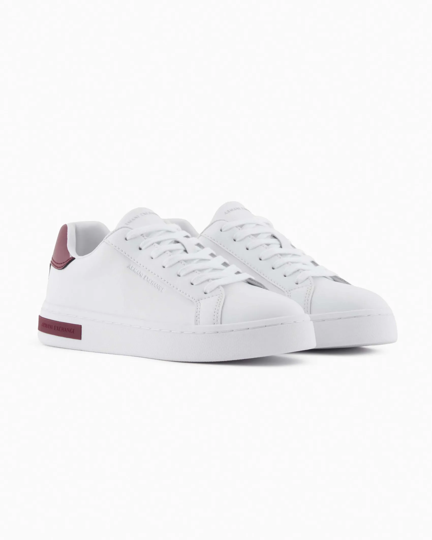 Sneakers Armani Exchange bianche e bordeaux in pelle con dettagli a contrasto
