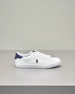 Sneakers bianche in ecopelle con logo pony blu 35-39