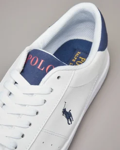 Sneakers bianche in ecopelle con logo pony blu 35-39