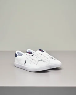Sneakers bianche in ecopelle con logo pony blu 35-39