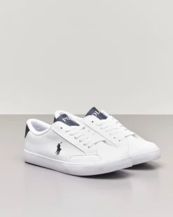 Sneakers bianche in ecopelle con pony blu 35-39