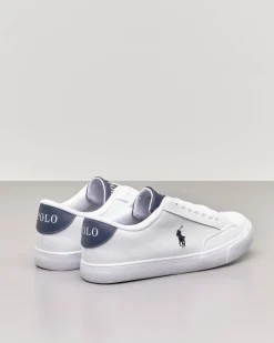 Sneakers bianche in ecopelle con pony blu 35-39