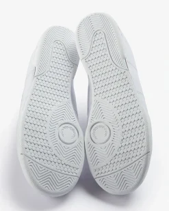 Sneakers bianche in pelle con tallone e logo blu