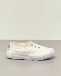 Sneakers bianche senza lacci in canvas di cotone effetto stone washed