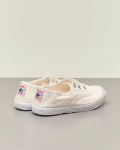 Sneakers bianche senza lacci in canvas di cotone effetto stone washed