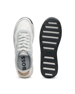 Sneakers Boss bianche e grigie con tomaia lavorata