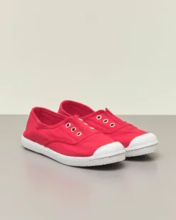 Sneakers rosse senza lacci in canvas di cotone effetto stone washed