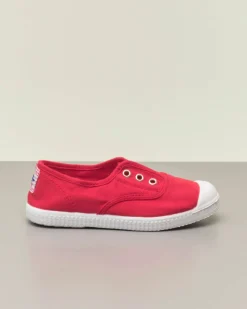 Sneakers rosse senza lacci in canvas di cotone effetto stone washed