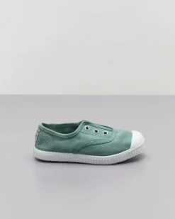 Sneakers slip-on salvia senza lacci in canvas di cotone effetto stone washed
