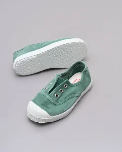 Sneakers slip-on salvia senza lacci in canvas di cotone effetto stone washed