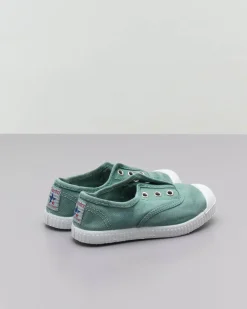 Sneakers slip-on salvia senza lacci in canvas di cotone effetto stone washed