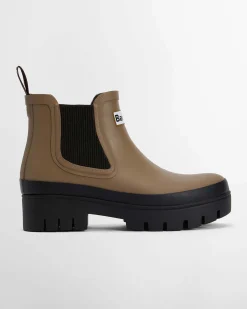 Stivaletti beige in gomma modello Halton Barbour con suola alta in gomma a contrasto di colore