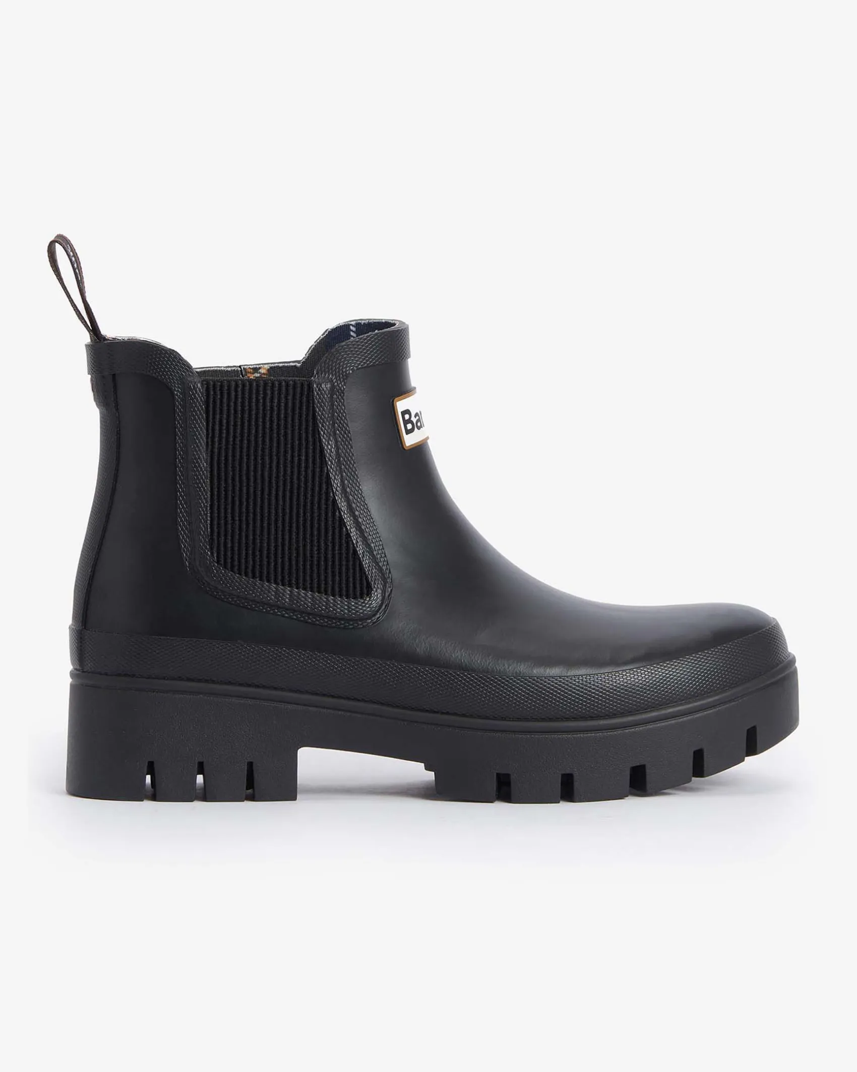 Stivaletti neri in gomma modello Halton Barbour con suola alta in gomma a carrarmato