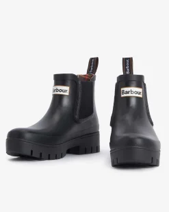 Stivaletti neri in gomma modello Halton Barbour con suola alta in gomma a carrarmato
