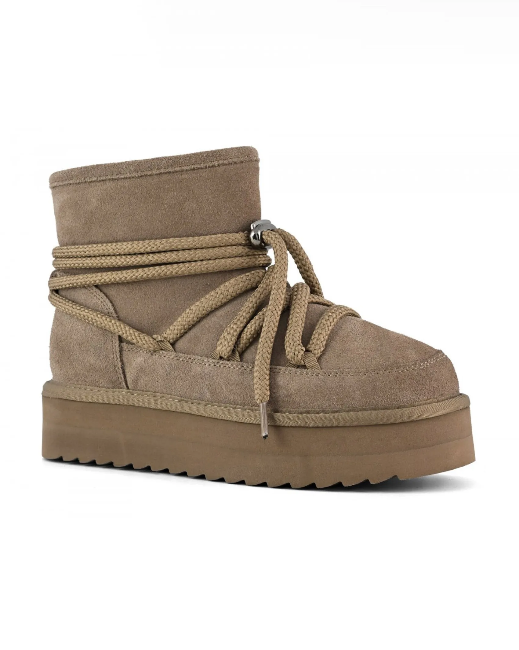 Stivaletto Mountain color taupe n pelle scamosciata con suola platform e lacci di chiusura tono su tono