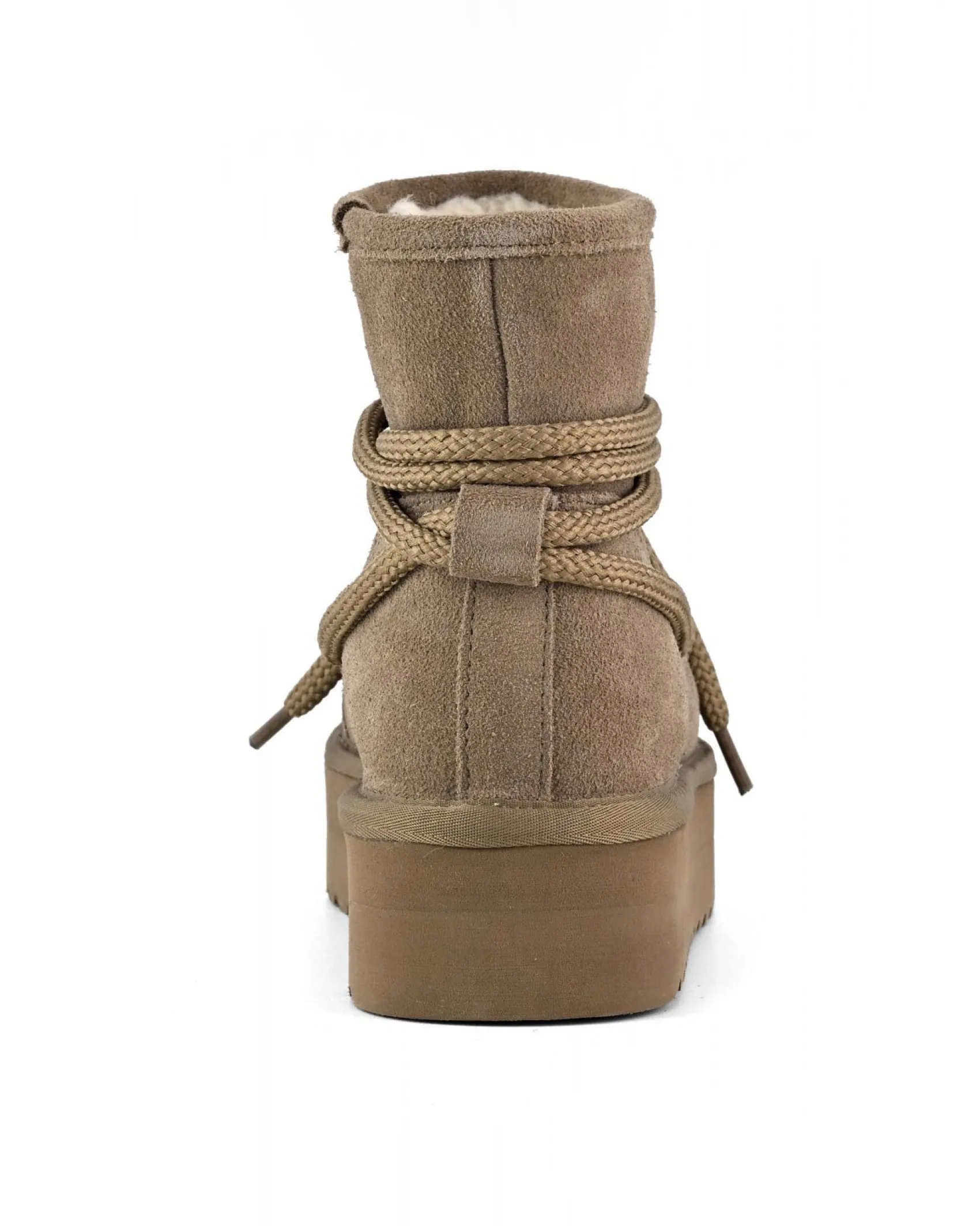 Stivaletto Mountain color taupe n pelle scamosciata con suola platform e lacci di chiusura tono su tono