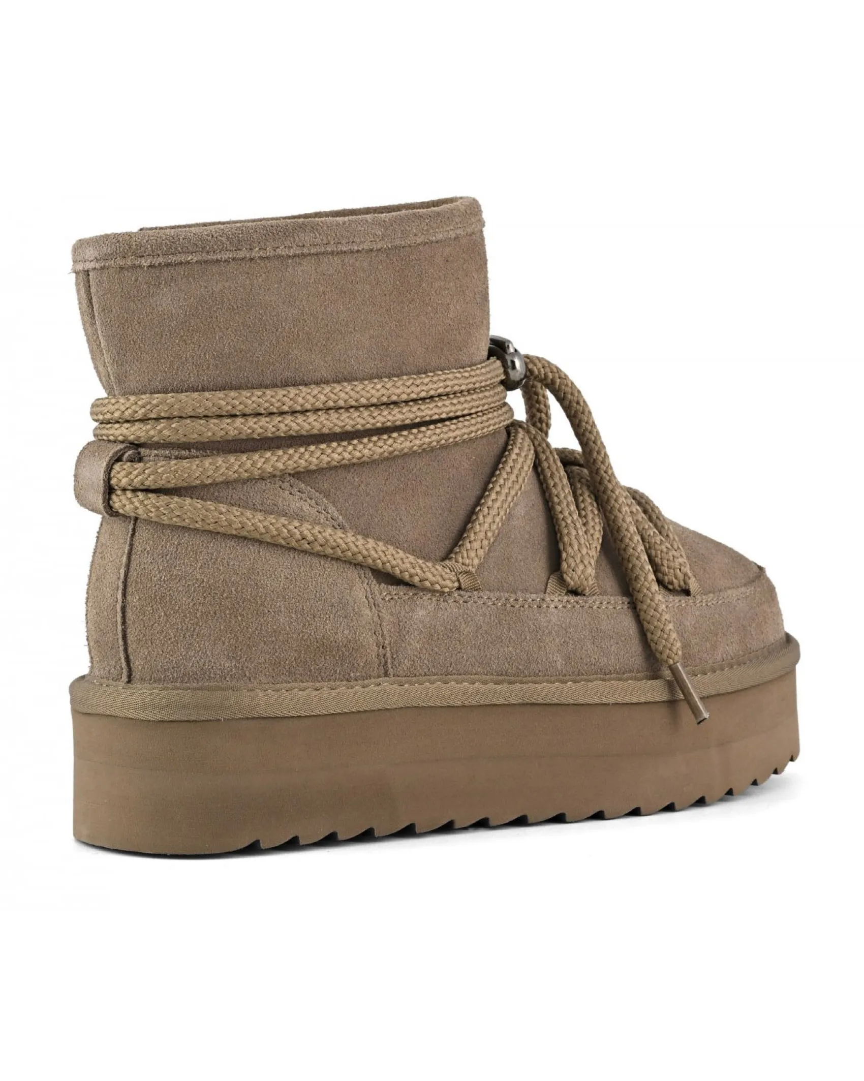 Stivaletto Mountain color taupe n pelle scamosciata con suola platform e lacci di chiusura tono su tono
