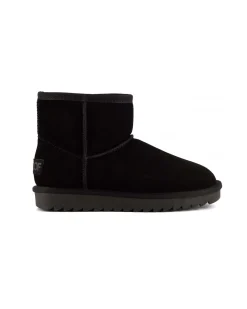 Stivaletto nero in pelle scamosciata con gambale medio e fodera interna in pelo di misto lana