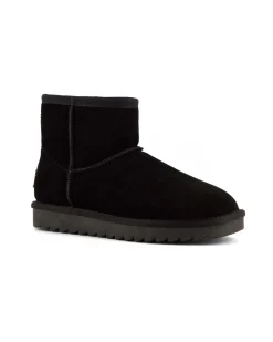 Stivaletto nero in pelle scamosciata con gambale medio e fodera interna in pelo di misto lana