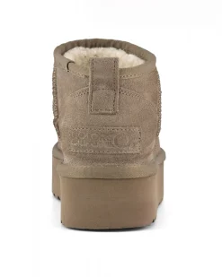 Stivaletto ultra basso color taupe in pelle scamosciata con suola platorm tono su tono