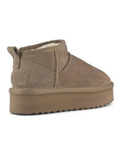 Stivaletto ultra basso color taupe in pelle scamosciata con suola platorm tono su tono