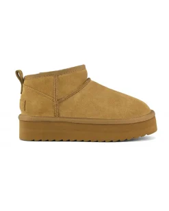 Stivaletto ultra basso color cammello in pelle scamosciata con suola platorm tono su tono
