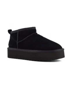 Stivaletto ultra basso nero in pelle scamosciata con suola platorm tono su tono