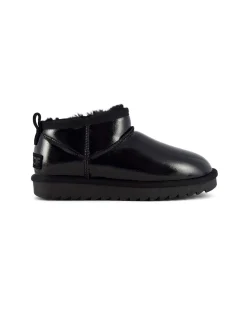 Stivaletto ultra basso nero in tessuto spalmato effetto lucido con interno in pelo di misto lana