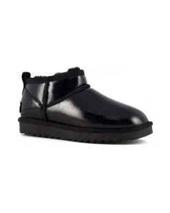 Stivaletto ultra basso nero in tessuto spalmato effetto lucido con interno in pelo di misto lana