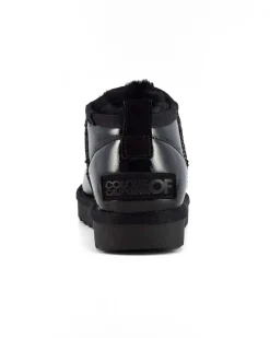 Stivaletto ultra basso nero in tessuto spalmato effetto lucido con interno in pelo di misto lana