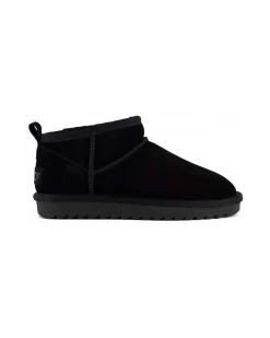 Stivaletto ultra basso nero in pelle scamosciata con fodera interna in pelo di misto lana tono su tono