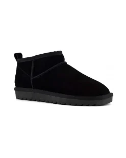Stivaletto ultra basso nero in pelle scamosciata con fodera interna in pelo di misto lana tono su tono