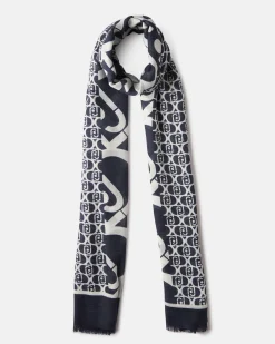 Stola Liu Jo Accessories blu in misto cotone con logo in rilievo