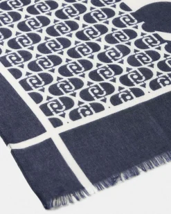 Stola Liu Jo Accessories blu in misto cotone con logo in rilievo