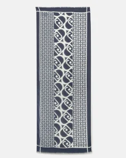Stola Liu Jo Accessories blu in misto cotone con logo in rilievo
