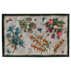 Tappeto avorio 52x180cm in materiale riciclato a stampa fiori di carciofo bluette arnacioni e fucsia