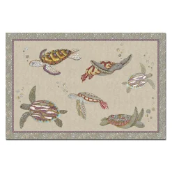 Tappeto beige 52x180cm in materiale riciclato a stampa tartarughe marine e riquadro effetto sabbia