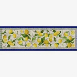 Tappeto Cetara a fantasia limoni e bordo blu 52x180