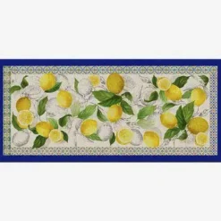 Tappeto Cetara a fantasia limoni e bordo blu 52x120