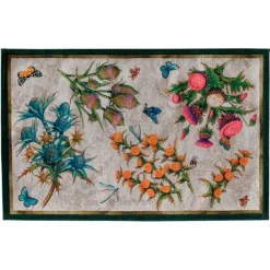 Tappeto Cynar a fantasia fiori multicolor e bordatura verde 52x120