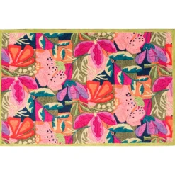Tappeto Kiriku a fantasia floreale multicolore con bordatura verde 52x180