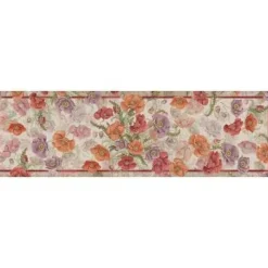 Tappeto Poppy sabbia a fantasia paveri viola bordeax e arancione 52x180