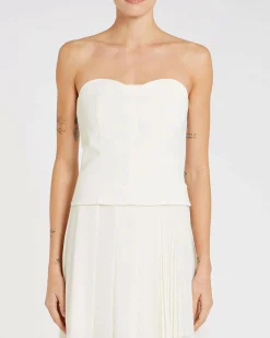 Top bustier bianco Marella 365 in crêpe envers satin con scollo a cuore