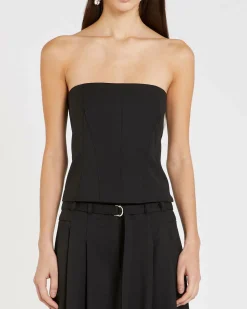 Top bustier nero Marella in tessuto diagonale bistretch in aglia misto lana