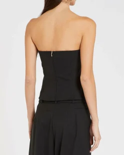 Top bustier nero Marella in tessuto diagonale bistretch in aglia misto lana