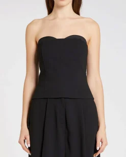 Top bustier nero Marella 365 in crêpe envers satin con scollo a cuore
