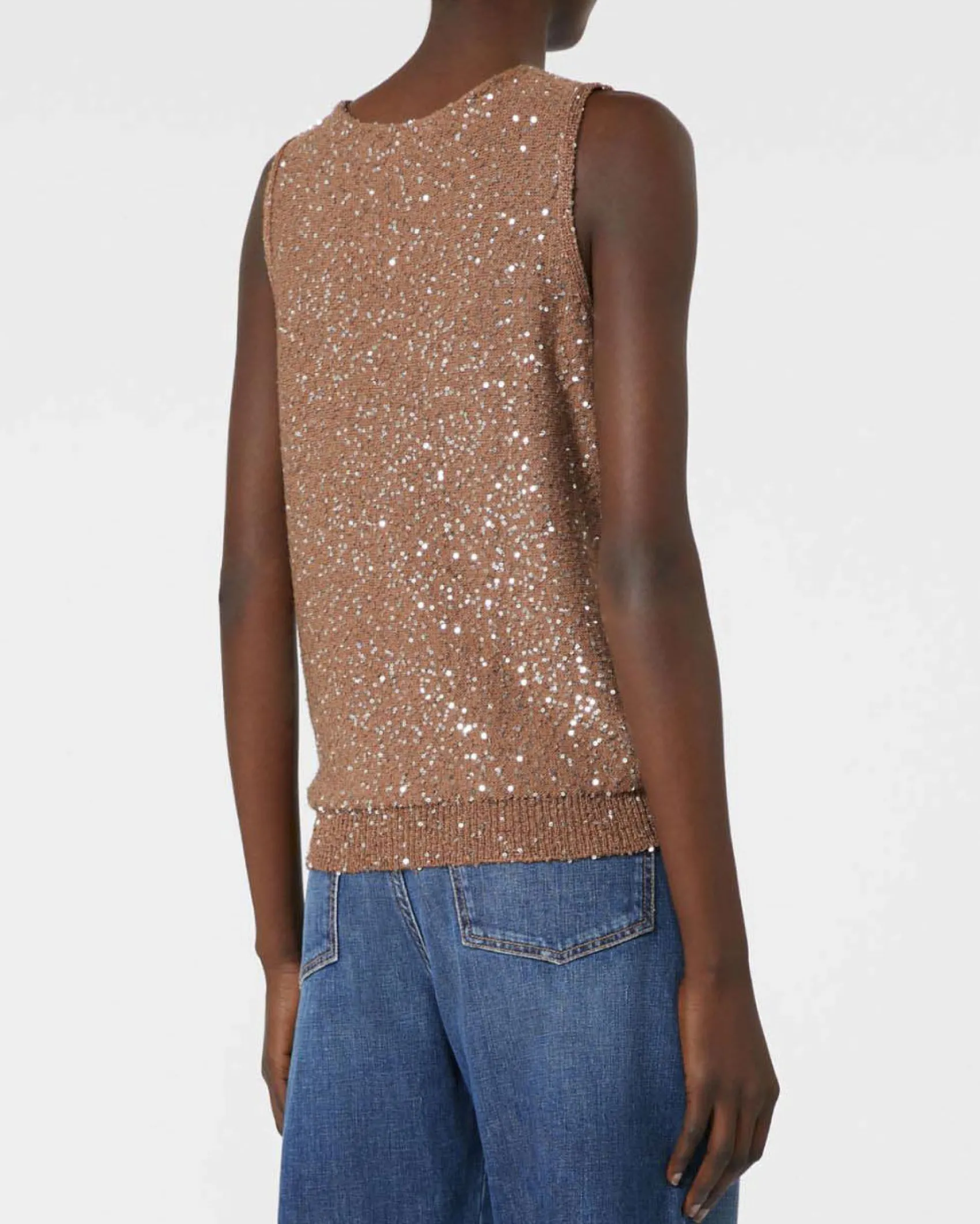 Top color moca senza maniche Weekend Max Mara in misto cotone con paillettes