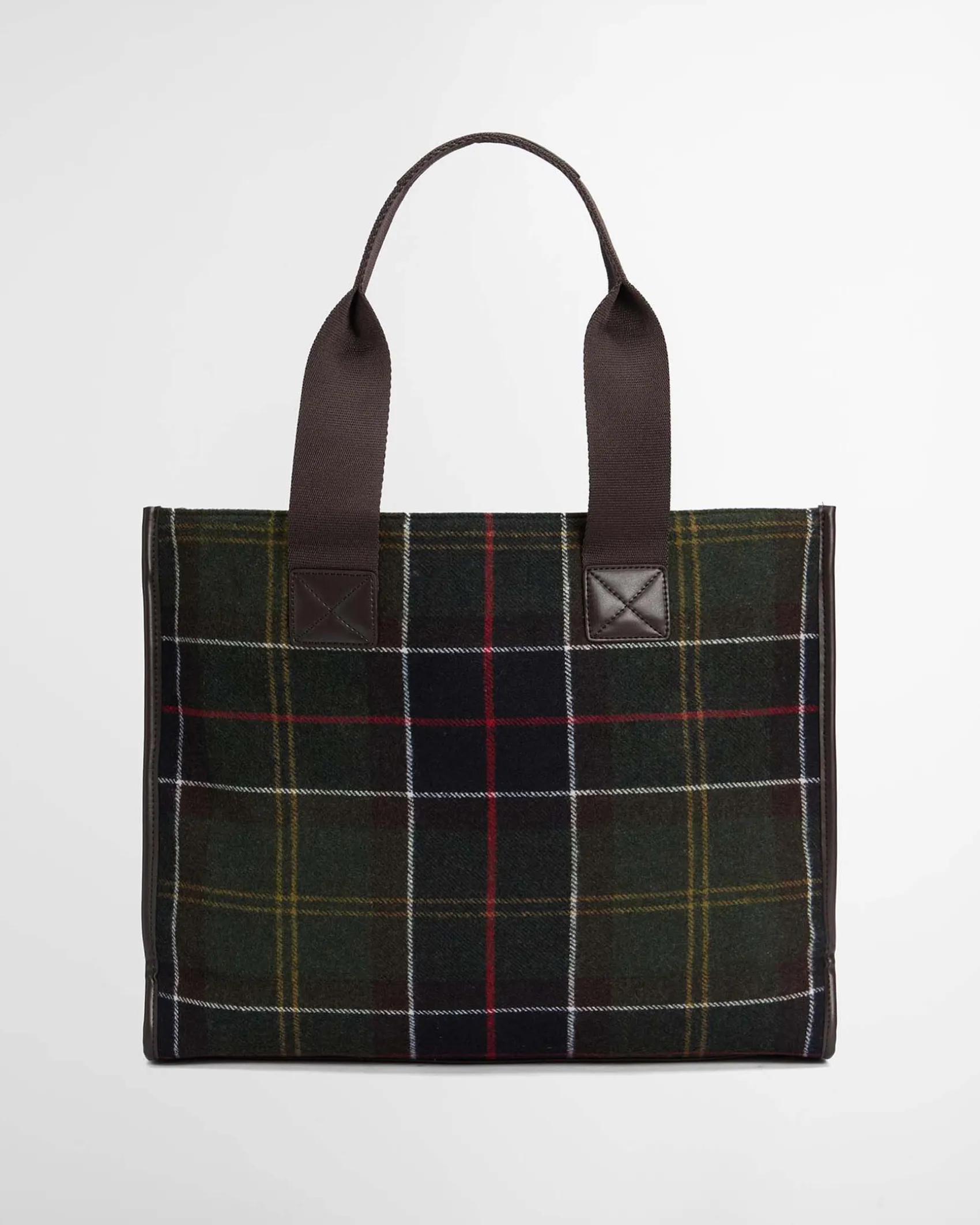 Tote bag Barbour Turnberry in tartan verde e blu di misto lana con manici marroni rifiniti in similpelle