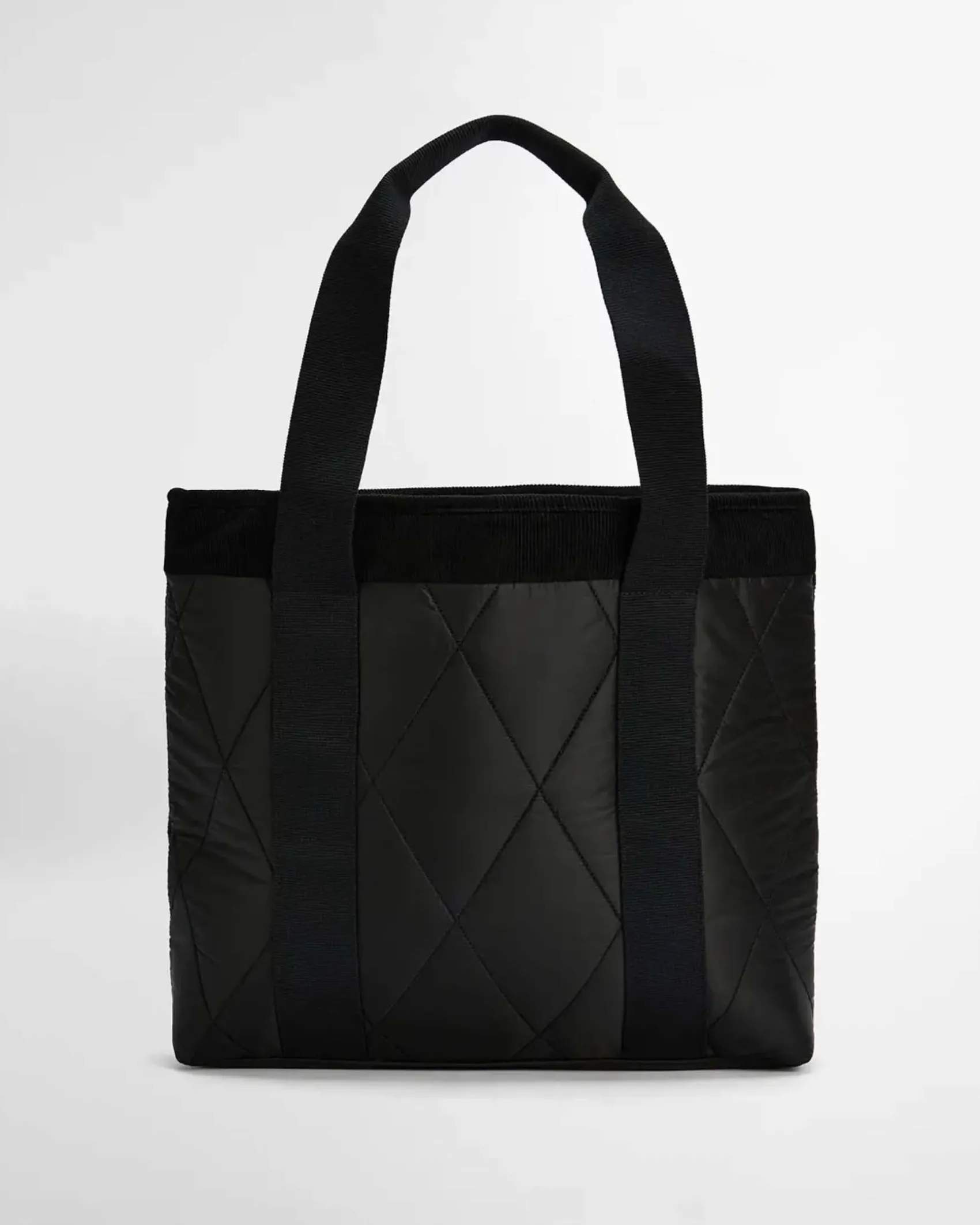 Tote bag Healy Barbour nera in tessuto trapuntato a rombi con tasca esterna in velluto a costine