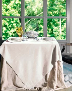 Tovaglia quadrata Tiziano in lino a tinta unita crema 170x170